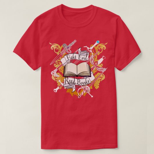 Lesebücher im Kampf gegen das Böse T-Shirt (Design vorne)