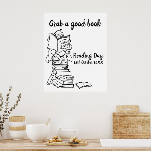Leseheld über Bücherfarbe in der Schule Poster (Küche)