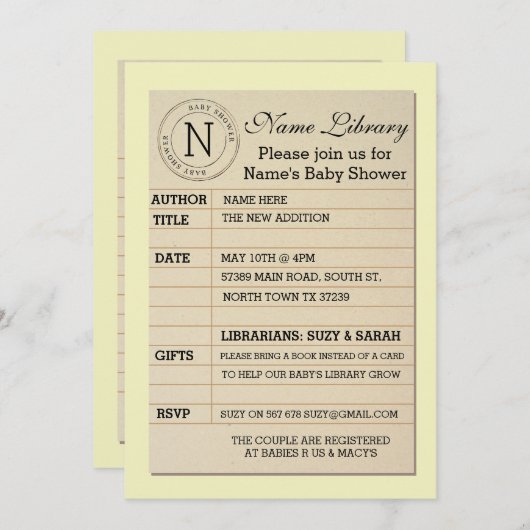 Lesekarte Kinderdusche Gelb Einladung (Vorne/Hinten)