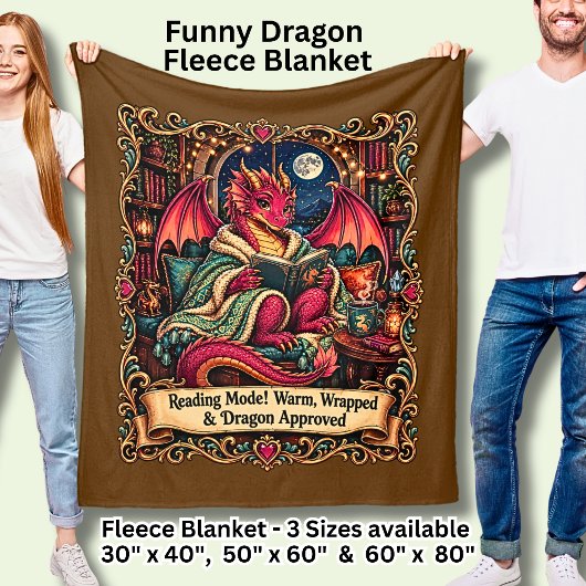 Lesemodus! Lustiger roter Drache Fleecedecke