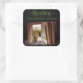 Lesen, das Abenteuer geht weiter Quadratischer Aufkleber (Tasche)