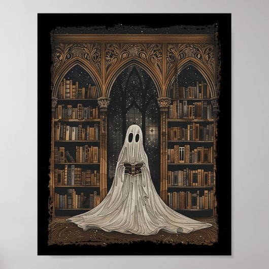 Lesen der Ghost Library Halloween Librarian Book L Poster (Vorne)
