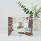 Lesen in der Betttasse Teewäsche literarisch Postkarte (Stehend Vorderseite)
