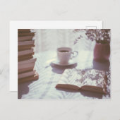 Lesen in der Betttasse Teewäsche literarisch Postkarte (Vorne/Hinten)