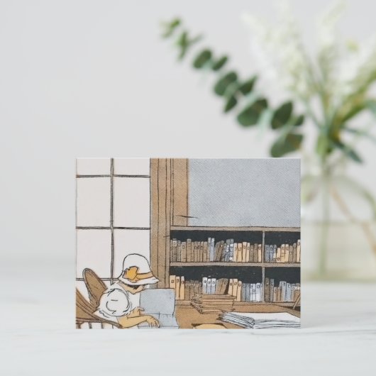 Lesen in der Bibliothek Postkarte (Stehend Vorderseite)