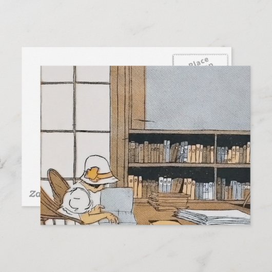 Lesen in der Bibliothek Postkarte (Vorne/Hinten)