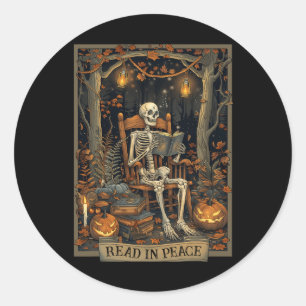 Lesen in Peace Skeleton Halloween Las Banned Books Runder Aufkleber