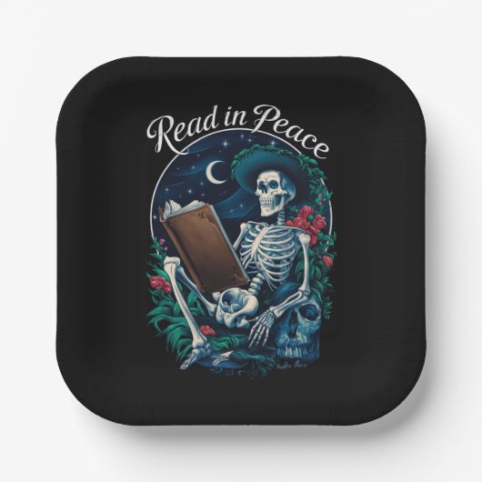 Lesen in Peace Skeleton Lesebuch Pappteller (Vorderseite)