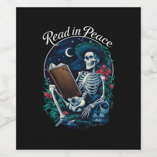 Lesen in Peace Skeleton Lesebuch Weinetikett (Einzelnes Label)