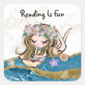*~* LESEN IST FUN - Freie Spirit Blume Kind Quadratischer Aufkleber (Vorderseite)