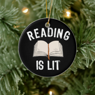 Lesen ist Lit - Literatur lesen Bücher Vintage Keramik Ornament