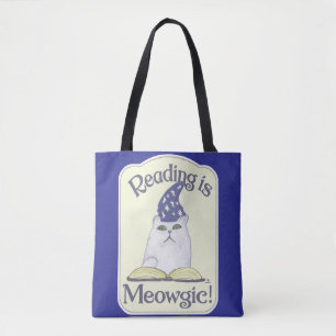 Lesen ist magische Katzen-Spaß-Buchwurm-Devise Tasche