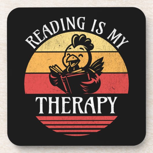 Lesen ist mein Therapielustiges Buch "Hühnchen les Getränkeuntersetzer (Vorderseite)