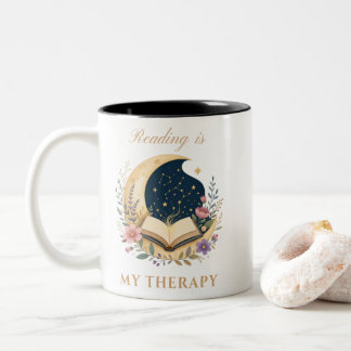 Lesen ist meine Therapie Himmelsmond & Sterne Buch Zweifarbige Tasse