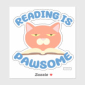 Lesen ist Pawsome Funny Cat Cartoon Book Aufkleber (Blatt)