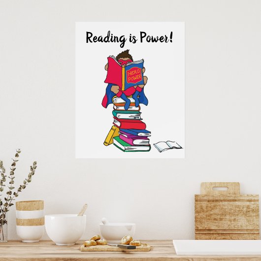 Lesen ist Power Superheld Junge lesen Kinder Poster (Küche)
