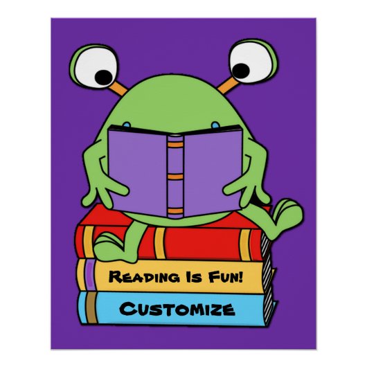 Lesen ist Spaß an Niedlicher Alien Poster (Vorderseite)