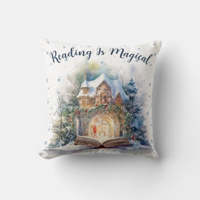 Lesen ist zauberhaftes Schneeflockendesign Kissen (Vorderseite)