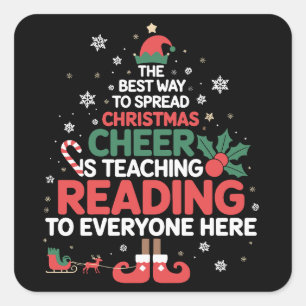Lesen Lehrer Weihnachten Elf Xmas Cheer Quadratischer Aufkleber