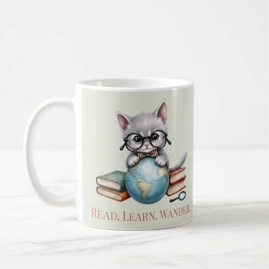 "Lesen. Lernen Sie. Wander." Niedliche Katze Kaffeetasse (Links)