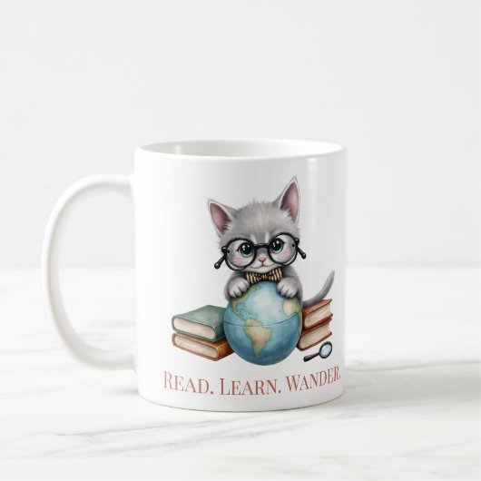 "Lesen. Lernen Sie. Wander." Niedliche Katze Kaffeetasse (Links)