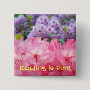 Lesen macht Spaß! Knöpfe Rosa Rhododendron-Blumen Button