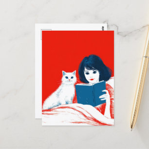 Lesen mit meiner Katze Postkarte
