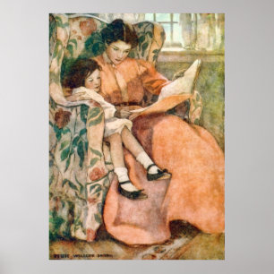 Lesen mit Mutter auf einem Regentag-Poster Poster