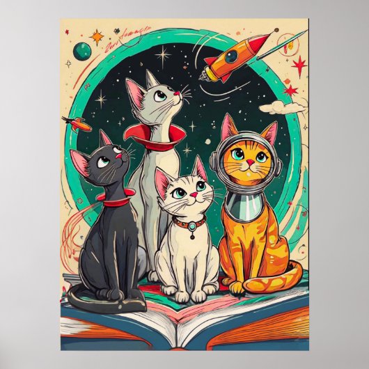 Lesen öffnet ein Tor zu kosmischen Katzenabenteuer Poster (Vorne)