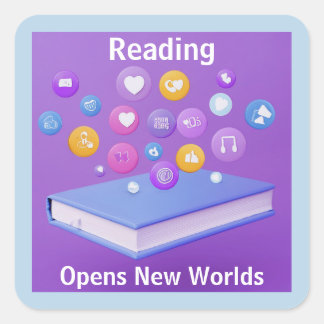 LESEN Öffnet neue Welten Buch Quadratischer Aufkleber