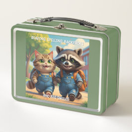 Lesen, Rechtschreibung, Rucksäcke und Lächeln Metall Brotdose