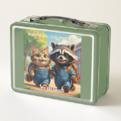 Lesen, Rechtschreibung, Rucksäcke und Lächeln Metall Brotdose (Rückseite)