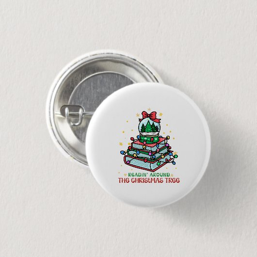 Lesen rund um den Weihnachtsbaum-Feiertag Button (Vorne & Hinten)