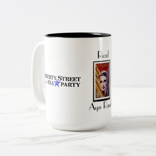 Lesen Sie Ayn Rand-Tasse Zweifarbige Tasse (Vorderseite Links)