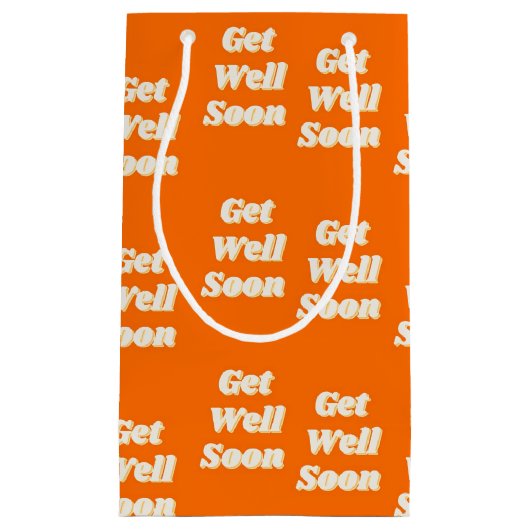 Lesen Sie bald den Text auf Orange Kleine Geschenktüte (Vorderseite)