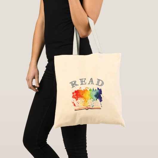 Lesen Sie Buch-Regenbogenwatercolor-Taschen-Tasche Tragetasche (Vorderseite (Produkt))