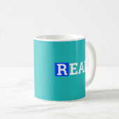 LESEN SIE! Cobalt Blue & Turquoise Ein Wort Design Kaffeetasse (VorderseiteRechts)