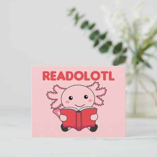 Lesen Sie einen Axolotl, der viele Bücher in Postw Postkarte (Stehend Vorderseite)