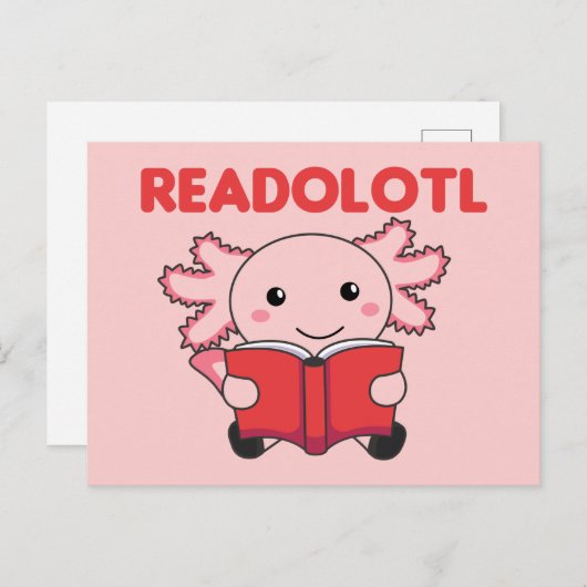 Lesen Sie einen Axolotl, der viele Bücher in Postw Postkarte (Vorne/Hinten)