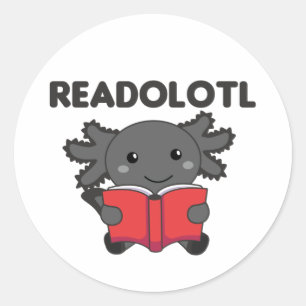 Lesen Sie einen Axolotl, der viele klassische Büch Runder Aufkleber