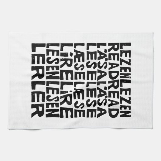 Lesen Sie in 8 Sprachen Lino Print Kitchen Handtüc Geschirrtuch (Horizontal)