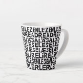 Lesen Sie in 8 Sprachen Lino Print Latte Tasse (Rechte Ecke)