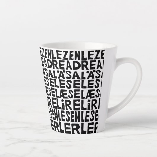 Lesen Sie in 8 Sprachen Lino Print Latte Tasse (Rechts)