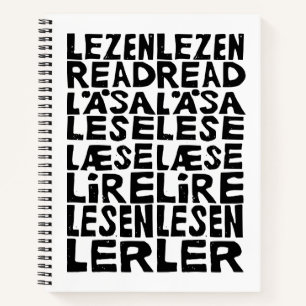 Lesen Sie in 8 Sprachen Lino Print Spiral Notebook Notizblock