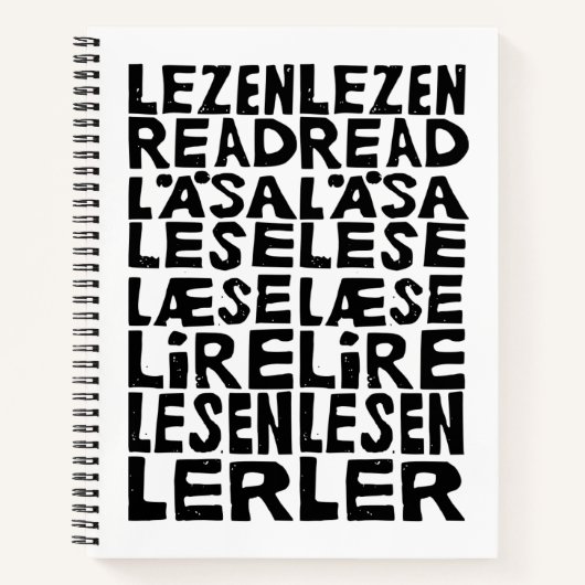 Lesen Sie in 8 Sprachen Lino Print Spiral Notebook Notizblock (Vorderseite)