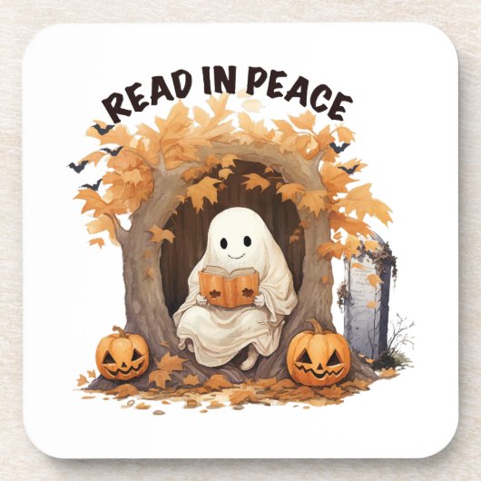 Lesen Sie in Peace Boo Ghost Getränkeuntersetzer (Vorderseite)