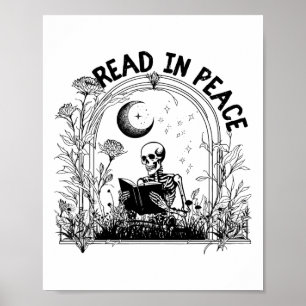 Lesen Sie in Peace Spooky Lehrer Skeleton Buch Ha Poster