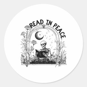 Lesen Sie in Peace Spooky Lehrer Skeleton Buch Ha Runder Aufkleber