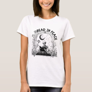 Lesen Sie in Peace Spooky Lehrer Skeleton Buch Ha T-Shirt