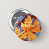 Lesen Sie jeden Tag! Schulknopf Orange Herbstleaf Button (Vorne & Hinten)